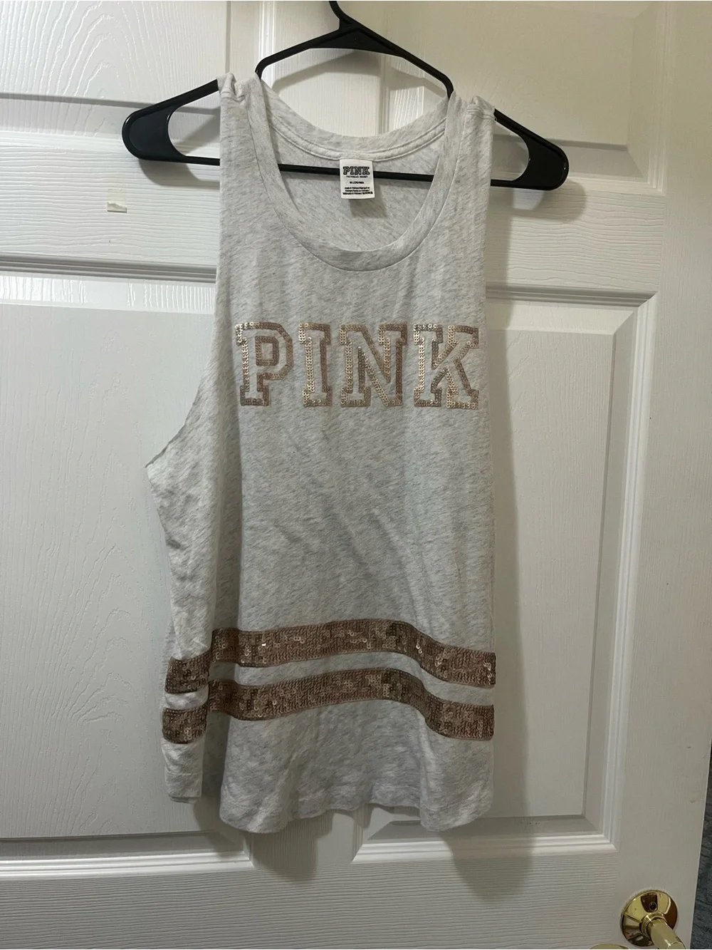 PINK Victoria's Secret Light Gray Tank with Sequin Stripes